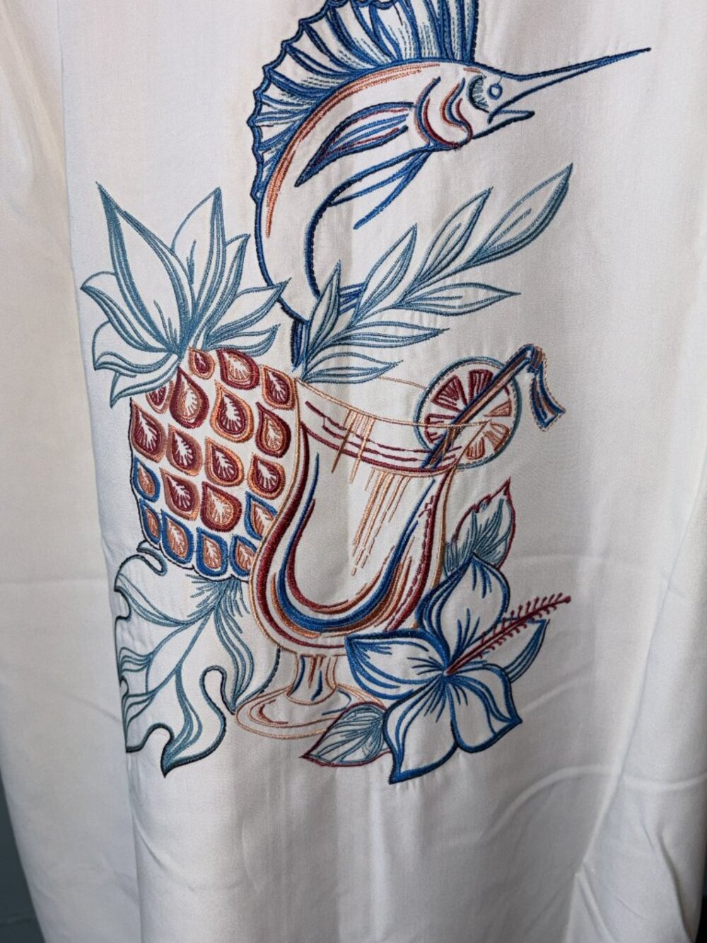 Weekender Men's Shirt Large Tropical Hawaiian Shirt with Embroidered Marlin Fish